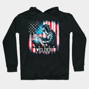 Welding Funny Welder Quotes USA American Flag Hoodie